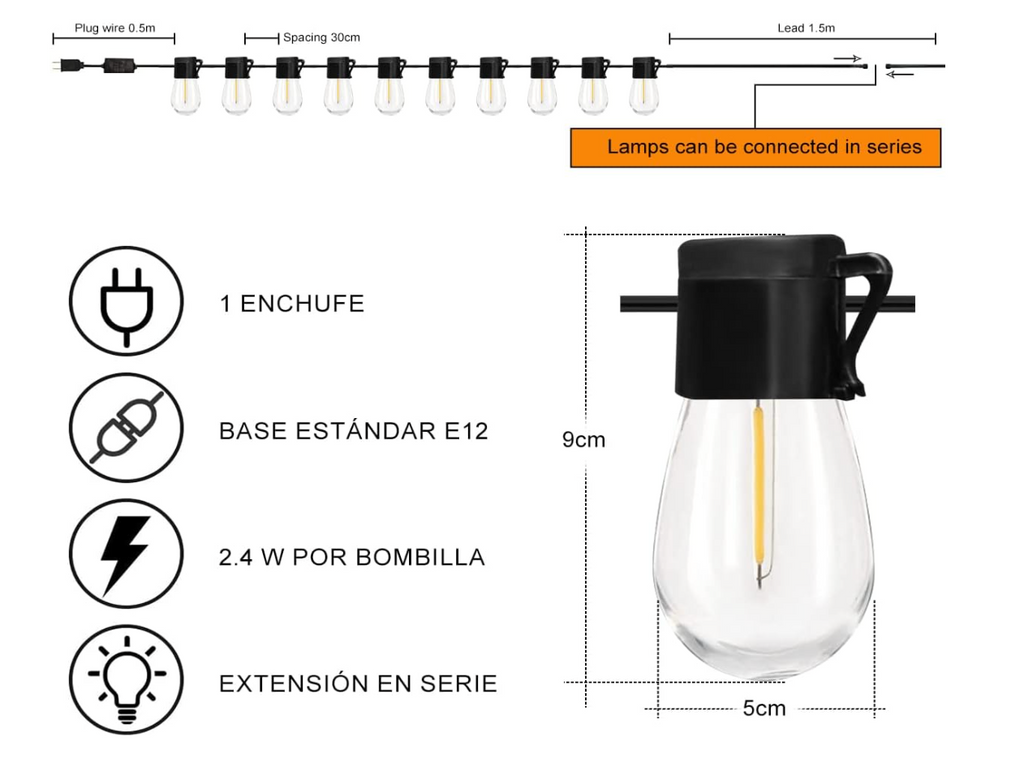 Guirnalda 5 Metros 10 Luces Impermeables