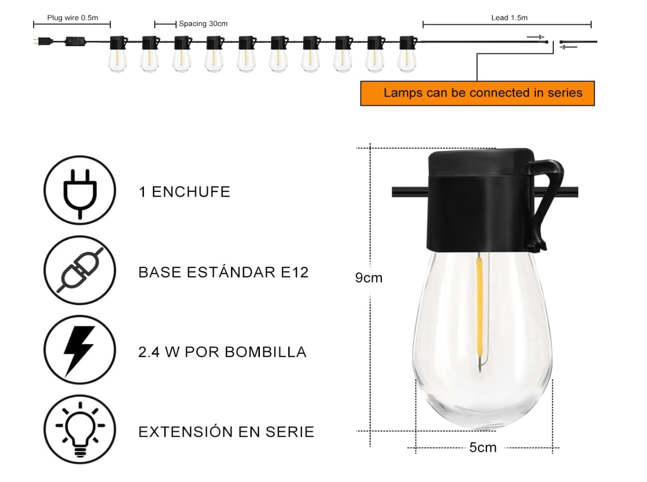 Guirnalda 5 Metros 10 Luces Impermeables